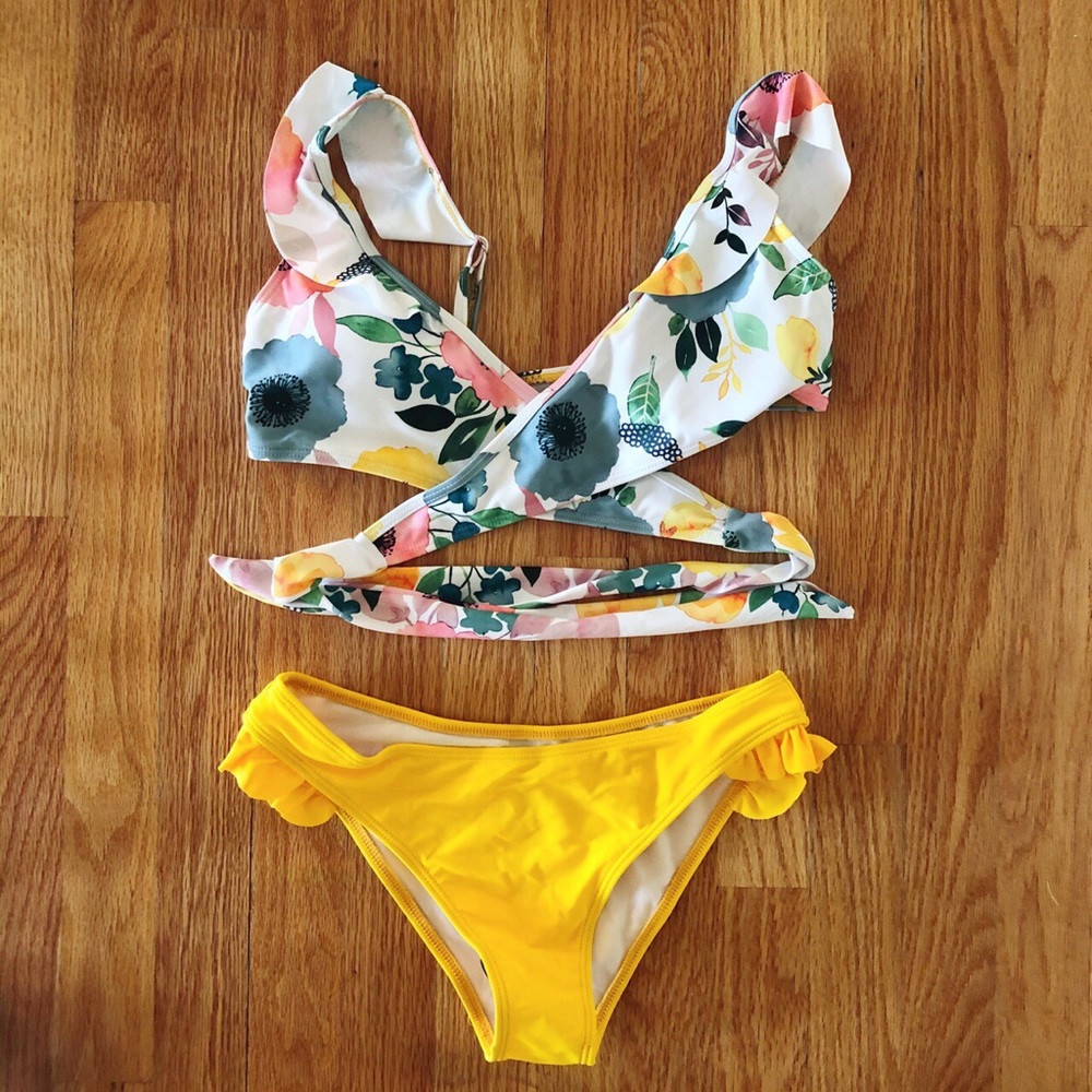 Floral Wrap Tie Bikini Set